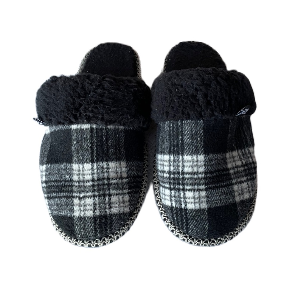Muk Luks LUK EES Womens Black White Non-Slip Plaid Slippers Sz M 7-8